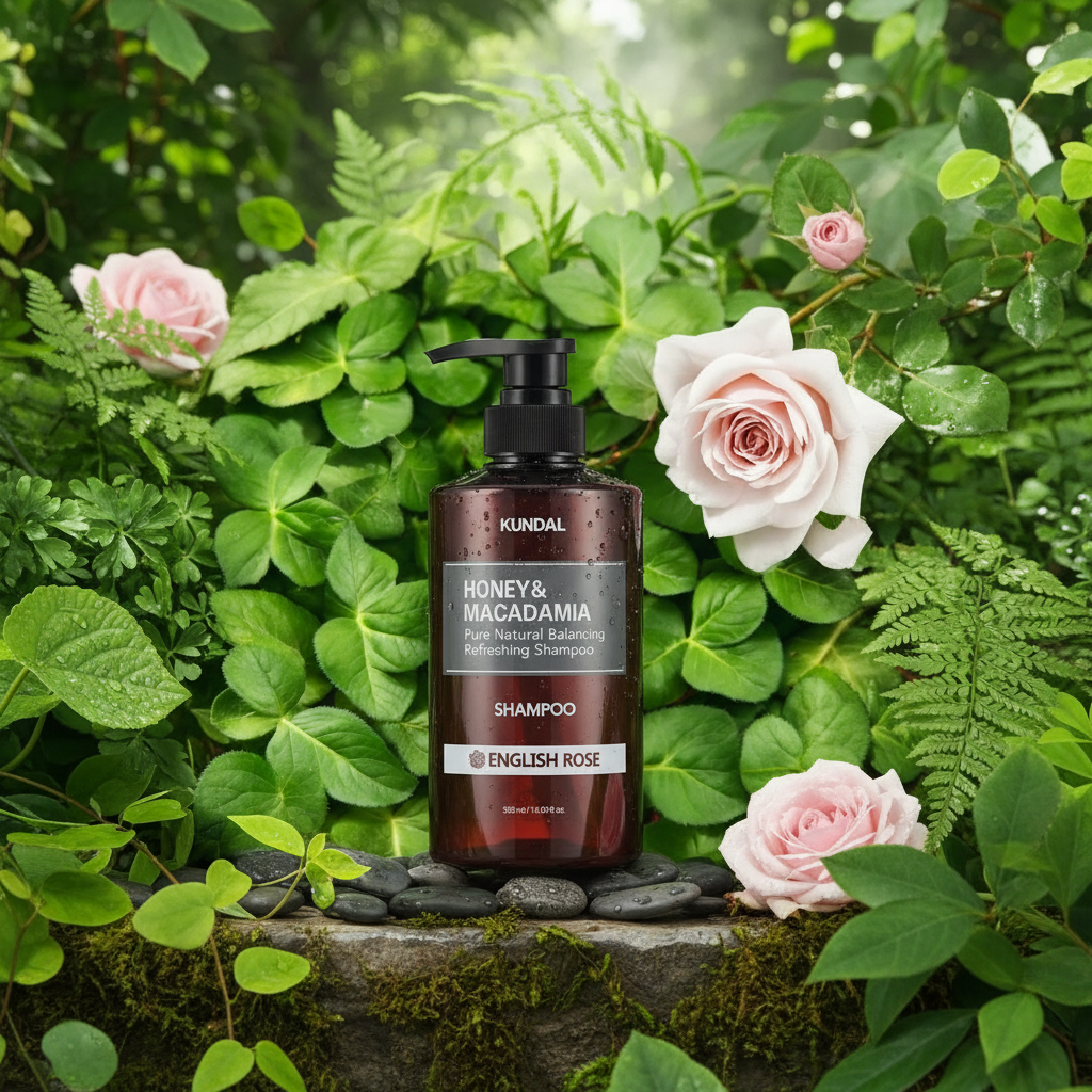 Kundal Honey&Macadamia Shampoo - Přírodní šampon na suché a poškozené vlasy s vůní ENGLISH ROSE - 500 ml
