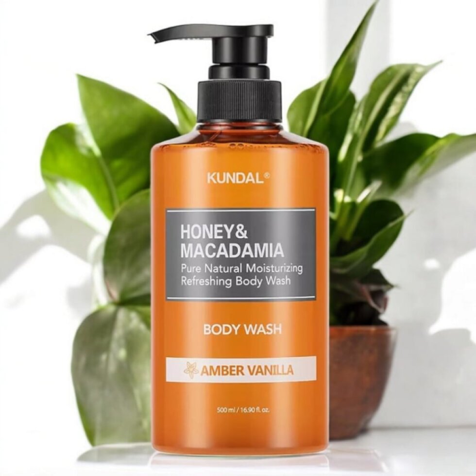 Kundal Honey&Macadamia Body Wash - Jemný sprchový gel s medem s vůní AMBER VANILA - 500 ml