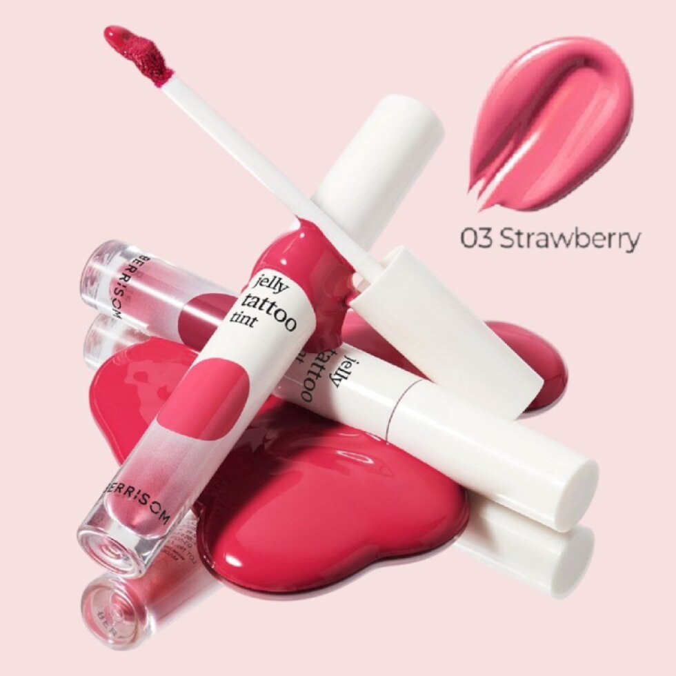 BERRISOM - Jelly Tattoo Tint 03 Strawberry - Dlouhotrvající hydratační tint na rty - 6 g