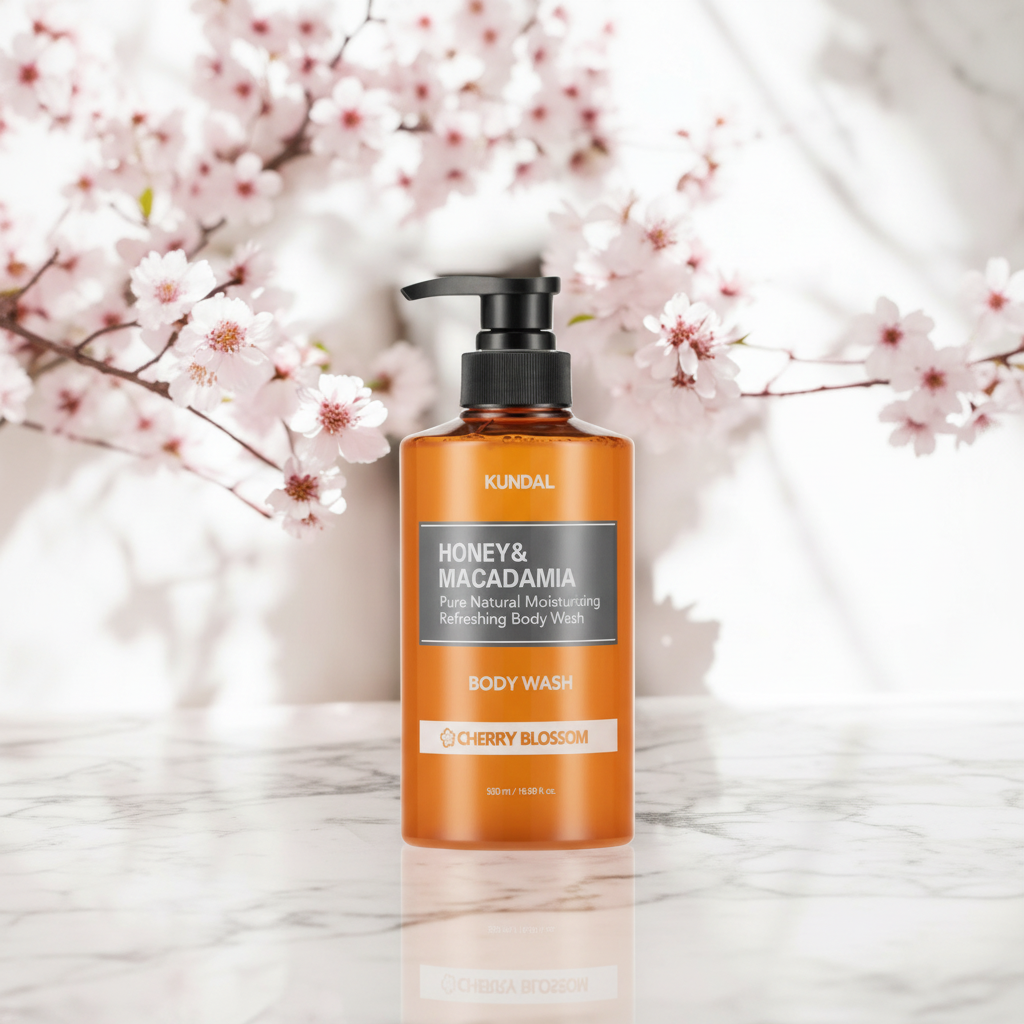 Kundal Honey&Macadamia Body Wash - Jemný sprchový gel s medem s vůní CHERRY BLOSSOM - 500 ml