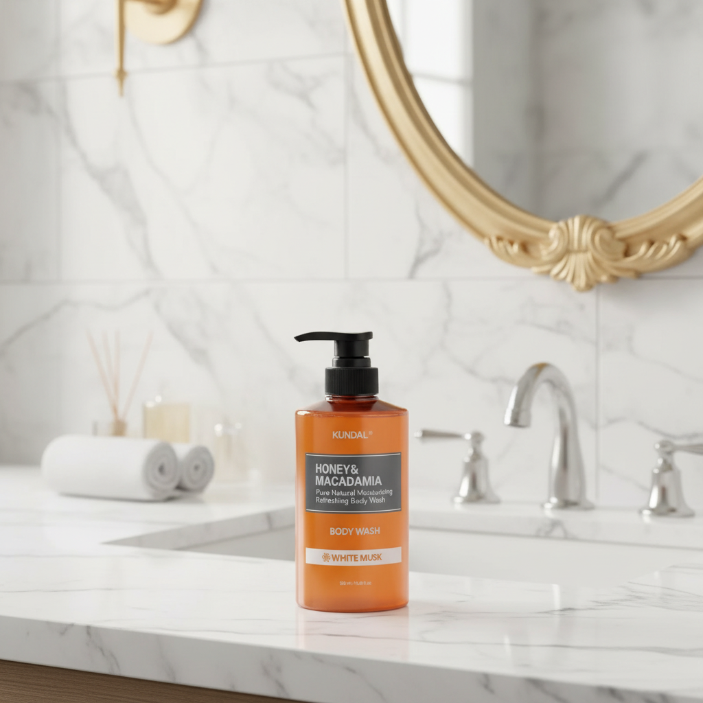 Kundal Honey&Macadamia Body Wash - Jemný sprchový gel s medem s vůní WHITE MUSK - 500 ml