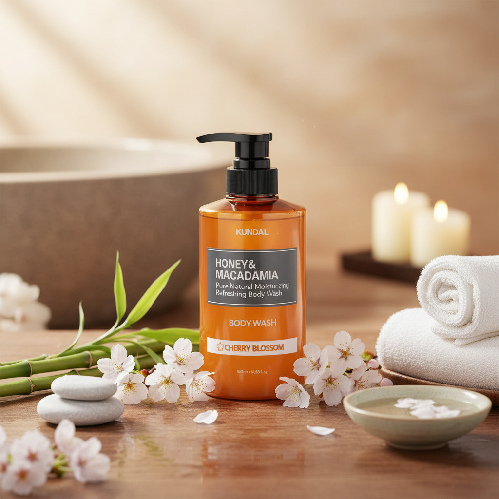 Kundal Honey&Macadamia Body Wash - Jemný sprchový gel s medem s vůní CHERRY BLOSSOM - 500 ml