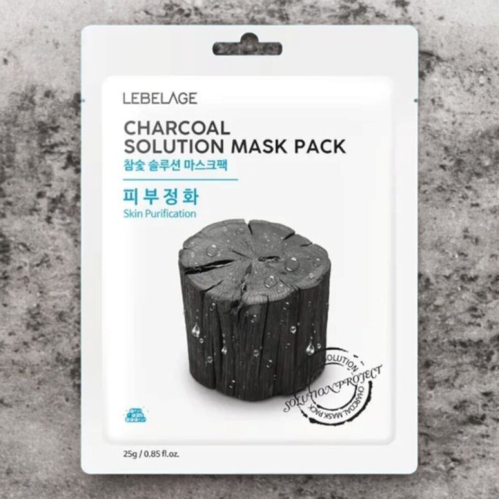 LEBELAGE - Charcoal Solution Mask Pack - Čisticí plátýnková maska s černým uhlím - 25 g