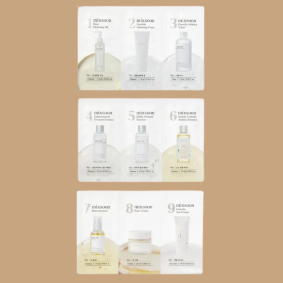 MIXSOON - 9-Step Skincare Sachet Bundle Set - Devíti kroková rutina - testovací sada - 9 ks