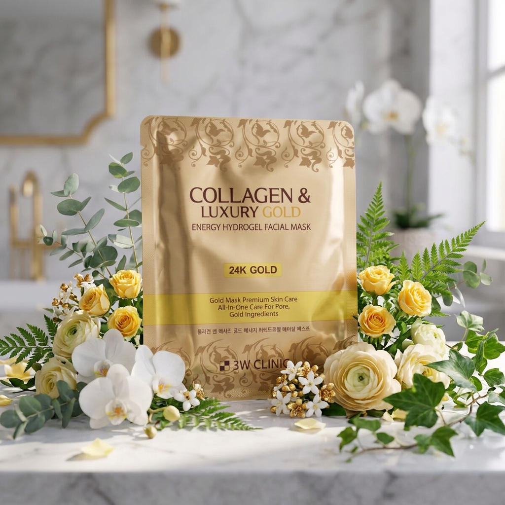 3W CLINIC - Collagen & Luxury Gold Energy Hydrogel Facial Mask - Hydrogelová pleťová maska s kolagenem, luxusním zlatem a energizujícím účinkem - 30 g