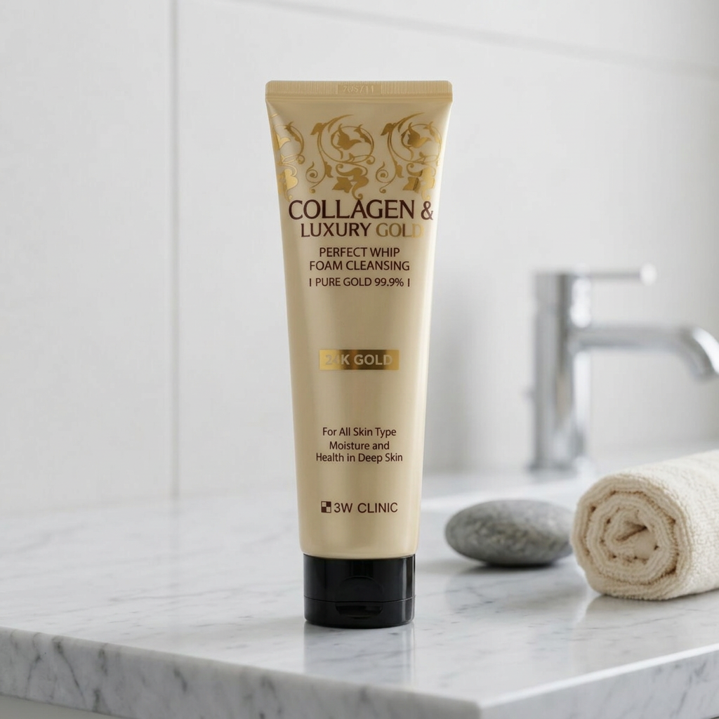 3W CLINIC - Collagen & Luxury Gold Perfect Whip Foam Cleansing - Čisticí pěna s kolagenem a luxusním zlatem - 180 ml