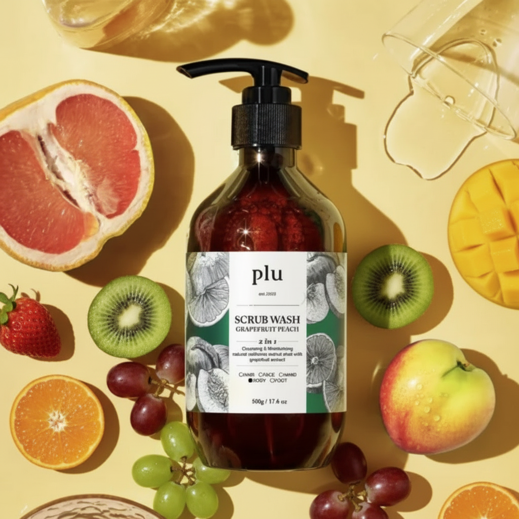 PLU - Scrub Wash Grapefruit Peach - Peelingový sprchový gel s grapefruitem a broskvemi - 500 ml