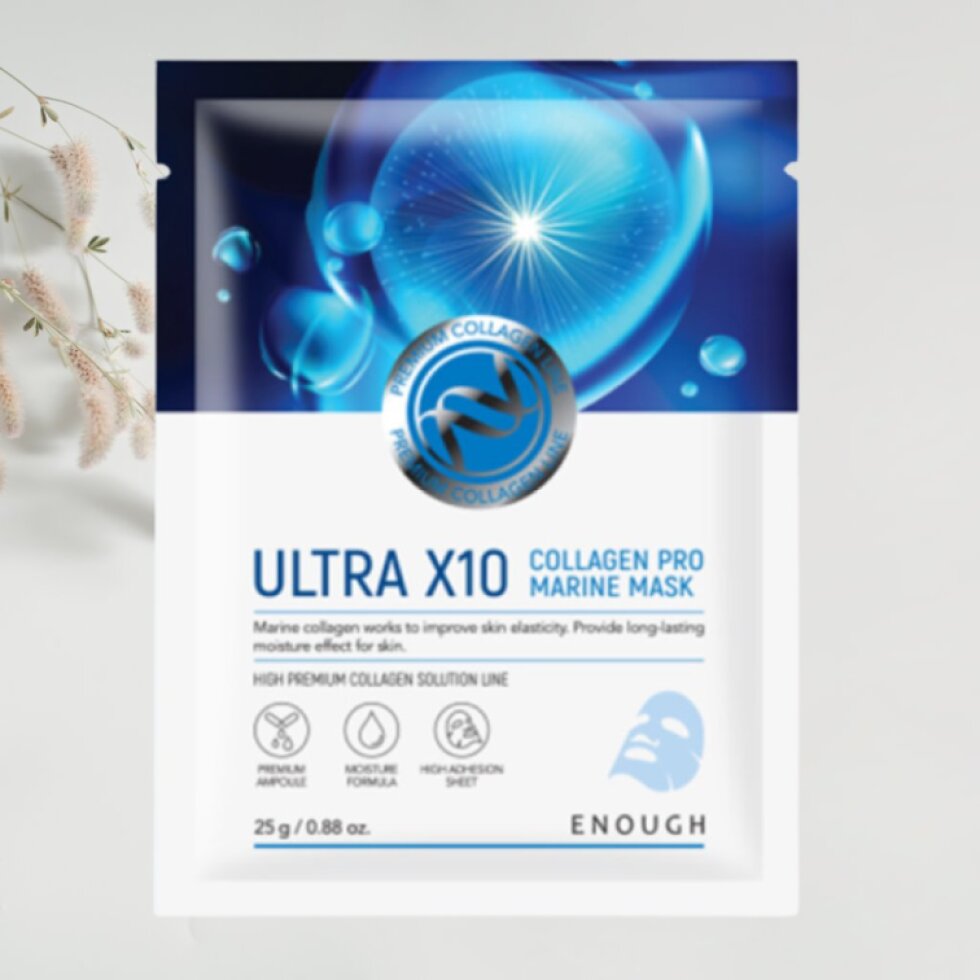 ENOUGH - Premium Ultra X10 Collagen Pro Marine Mask - Prémiová, kolagenová, plátýnková maska - 25 g