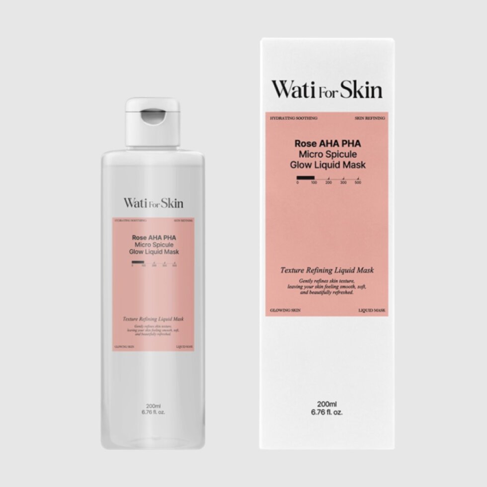 WATI FOR SKIN - Rose AHA PHA Micro Spicule Glow Liquid Mask - Rozjasňující "tekutá maska" (toner) s technologií mikro jehliček - 200 ml