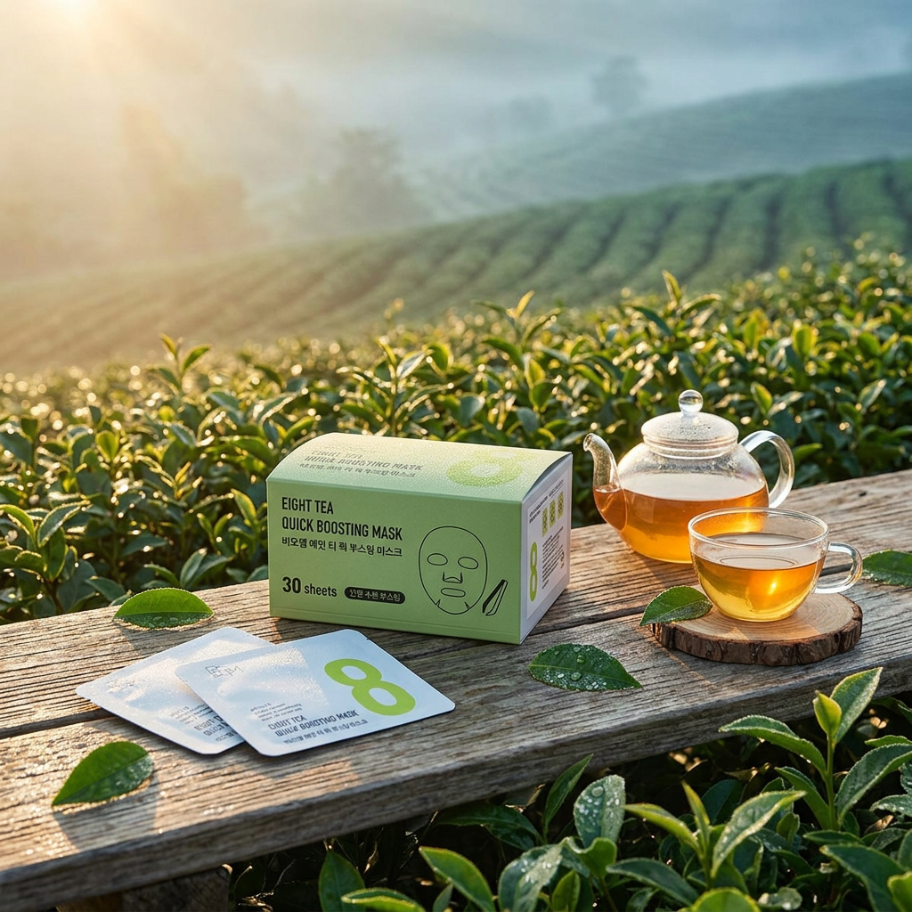 B.O.M. - Eight Tea Quick Boosting Mask - Plátýnková maska se zeleným čajem v praktickém balení - 30 ks