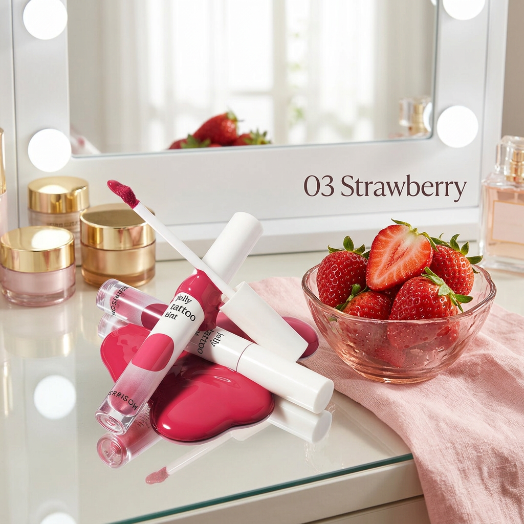 BERRISOM - Jelly Tattoo Tint 03 Strawberry - Dlouhotrvající hydratační tint na rty - 6 g