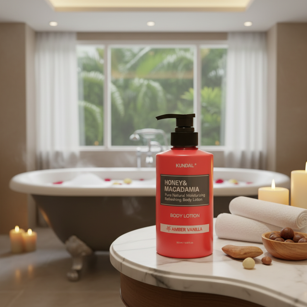 Kundal Honey&Macadamia Body Lotion - Vyživující, hydratační tělové mléko s medem s vůní AMBER VANILLA - 500 ml