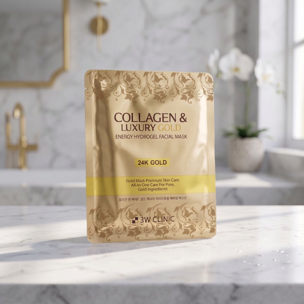 3W CLINIC - Collagen & Luxury Gold Energy Hydrogel Facial Mask - Hydrogelová pleťová maska s kolagenem, luxusním zlatem a energizujícím účinkem - 30 g