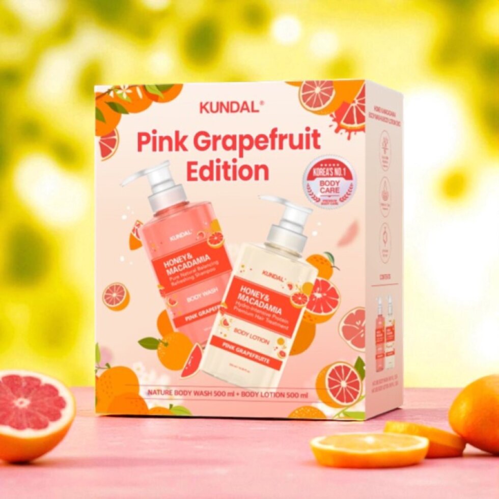 KUNDAL - Pink Grapefruit Edition - Honey & Macadamia Body Wash + Lotion - Tělový sprchový gel a mléko Honey & Macadamia - 2x 500 ml