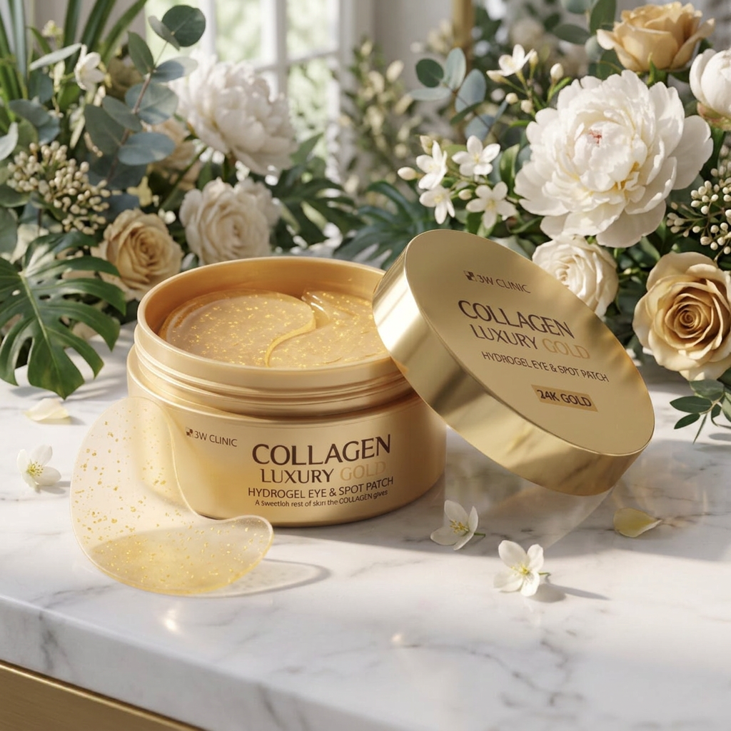 3W CLINIC - Collagen & Luxury Gold Hydrogel Eye & Spot Patch - Hydrogelové náplasti na oči a lokální vrásky s kolagenem a luxusním zlatem - 60 ks