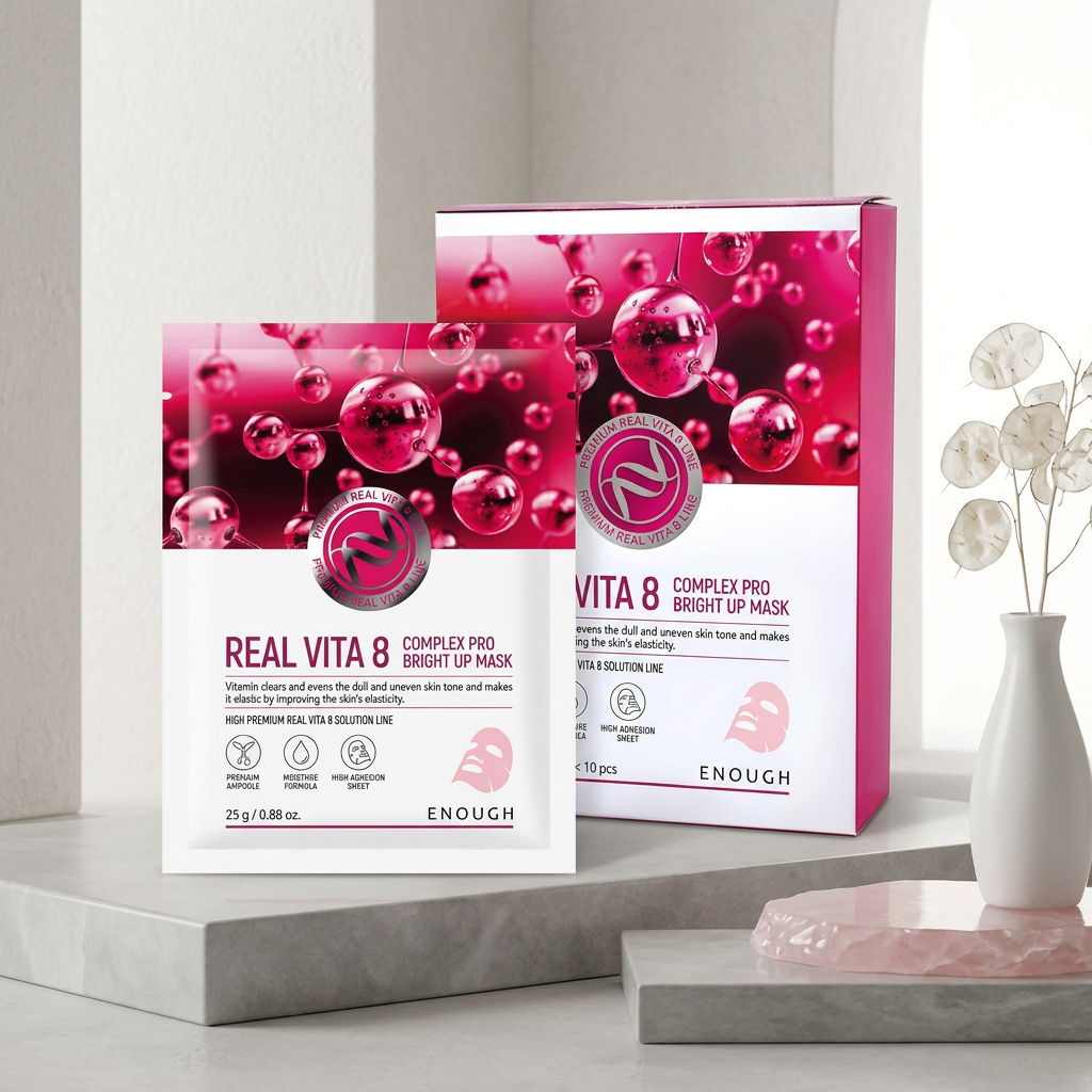 ENOUGH - Real Vita 8 Complex Pro Bright Up Mask - Rozjasňující plátýnková maska s komplexem 8 vitamínů - 25g