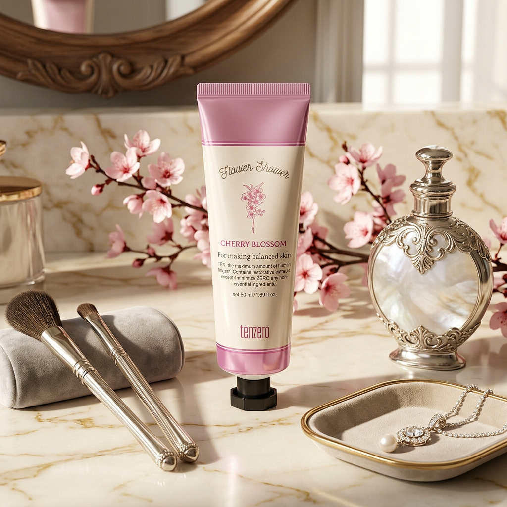 TENZERO - Flower Shower Hand & Nail Cream Cherry Blossom - Květinový krém na ruce a nehty s třešňovým květem - 50 ml
