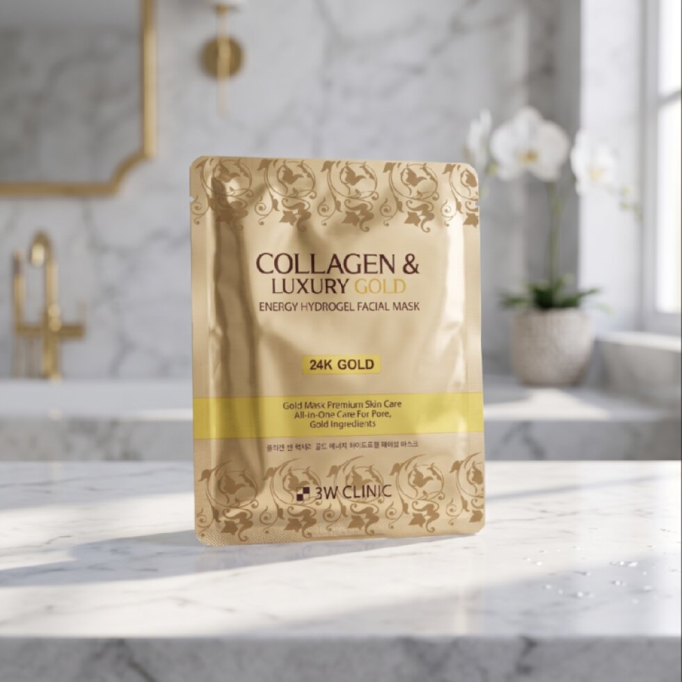 3W CLINIC - Collagen & Luxury Gold Energy Hydrogel Facial Mask - Hydrogelová pleťová maska s kolagenem, luxusním zlatem a energizujícím účinkem - 30 g