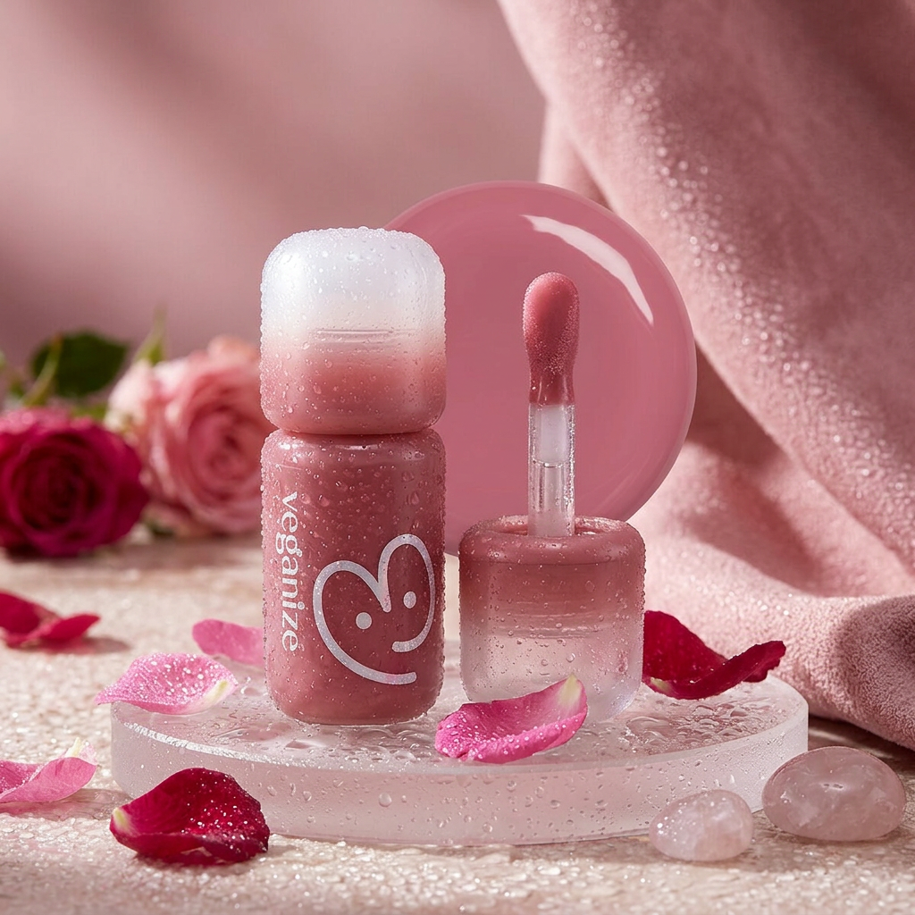 VEGANIZE - 4D Dewyshine Lip Oil Pearl Gloss 01 Rose Whip - Třpytivý olej na rty s perleťovým leskem - 4 g