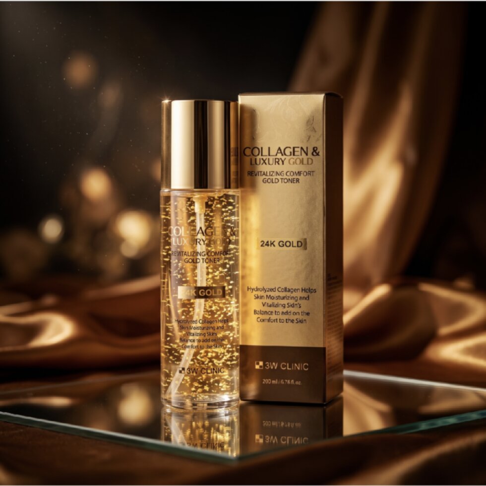 3W CLINIC - Collagen & Luxury Gold Revitalizing Comfort Gold Toner - Revitalizační a zklidňující tonikum s kolagenem a luxusním zlatem - 200 ml