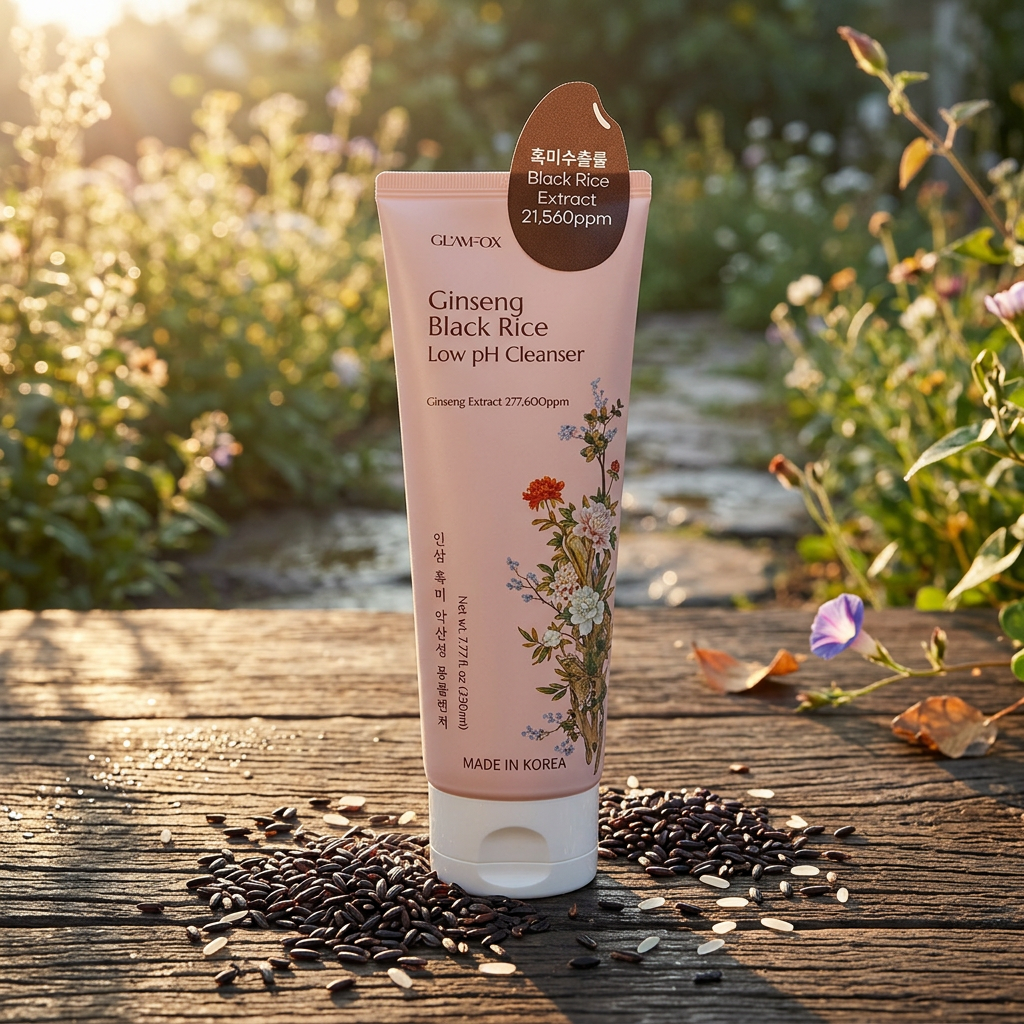 GLAMFOX - Ginseng Black Rice Low pH Cleanser - Ženšenový cleanser s nízkým pH a s extrakty z černé rýže - 230 ml