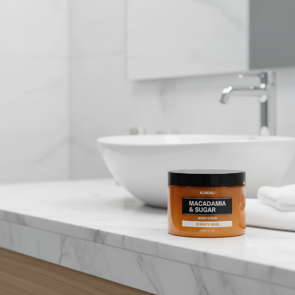 Kundal Macadamia&Sugar Body Scrub - Přírodní tělový peeling s vůní WHITE MUSK - 550 g