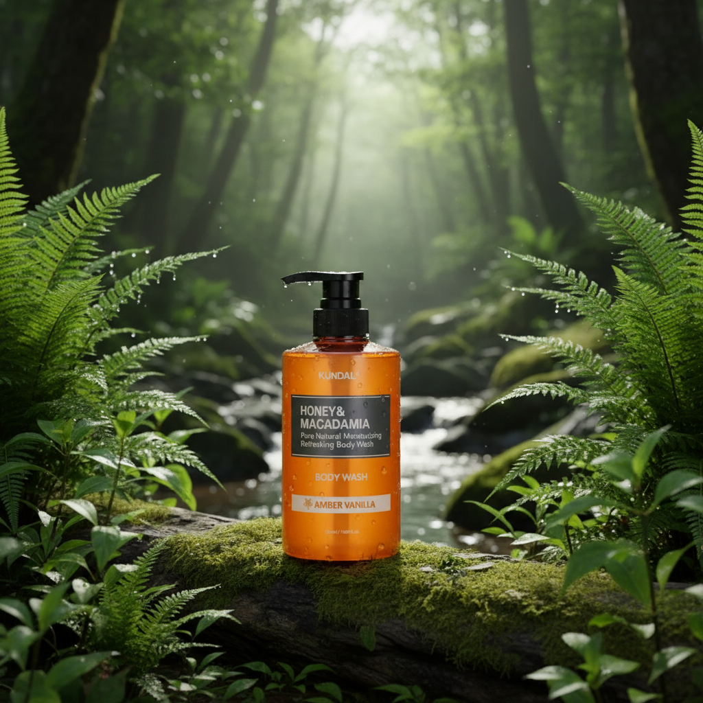 Kundal Honey&Macadamia Body Wash - Jemný sprchový gel s medem s vůní AMBER VANILA - 500 ml