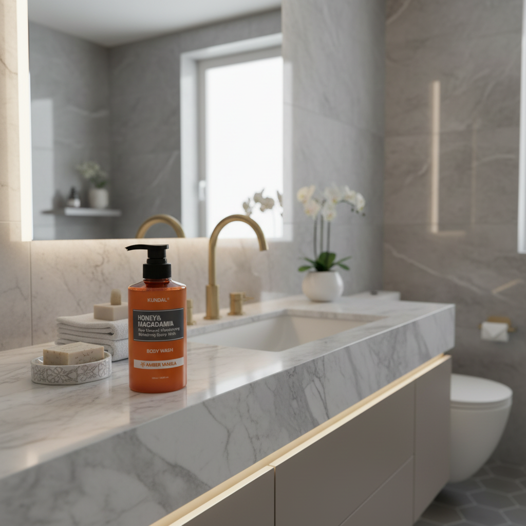 Kundal Honey&Macadamia Body Wash - Jemný sprchový gel s medem s vůní AMBER VANILA - 500 ml