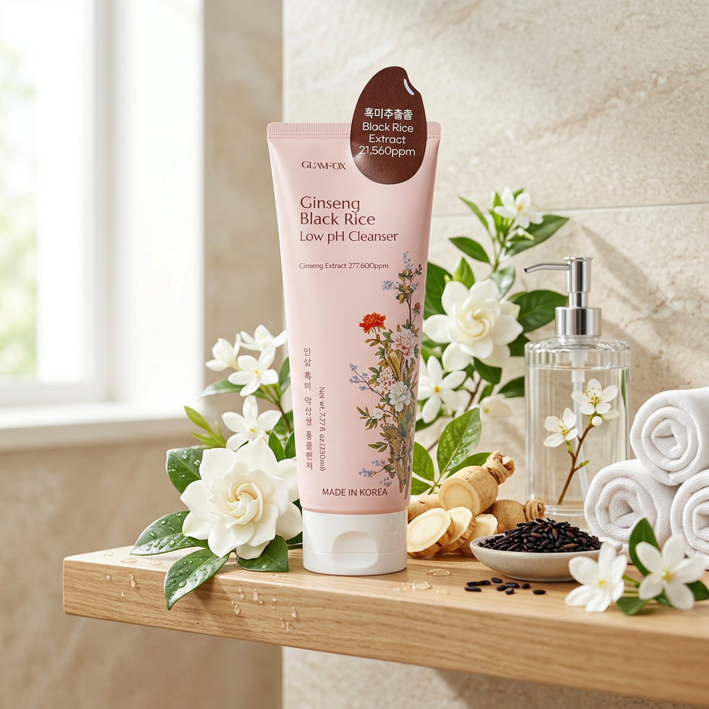 GLAMFOX - Ginseng Black Rice Low pH Cleanser - Ženšenový cleanser s nízkým pH a s extrakty z černé rýže - 230 ml
