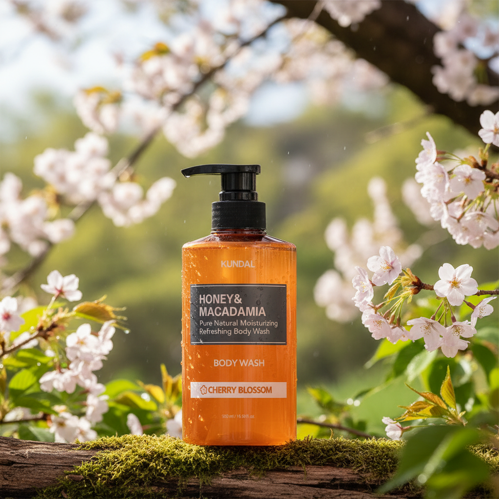 Kundal Honey&Macadamia Body Wash - Jemný sprchový gel s medem s vůní CHERRY BLOSSOM - 500 ml