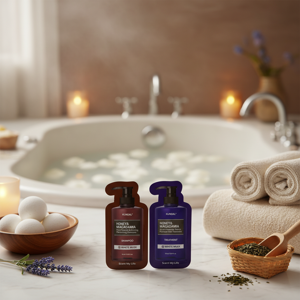 VZOREK - KUNDAL - Hydro-intenzivní proteinová kůra a šampon na suché a poškozené vlasy s vůní WHITE MUSK - 10 ml