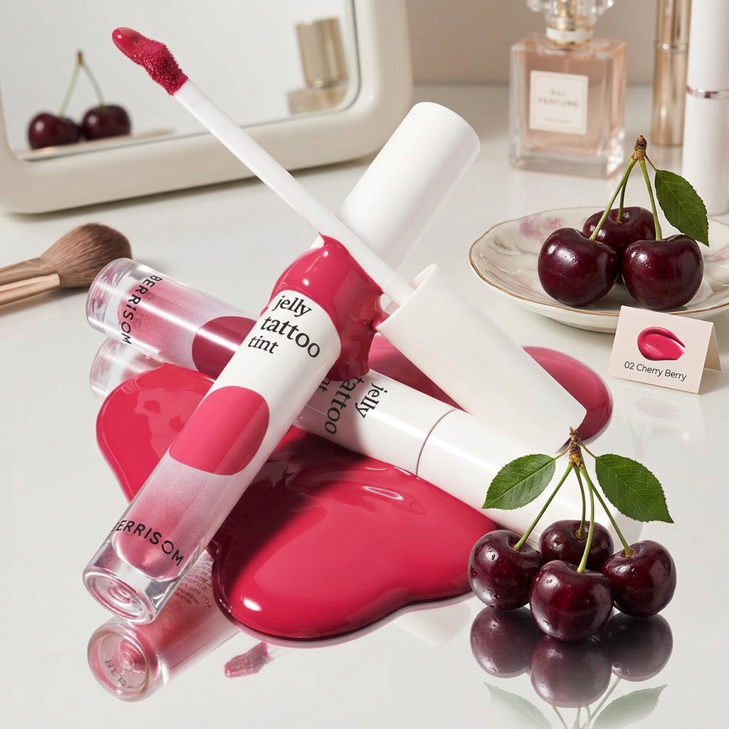 BERRISOM - Jelly Tattoo Tint 02 Cherry Berry - Dlouhotrvající hydratační tint na rty - 6 g