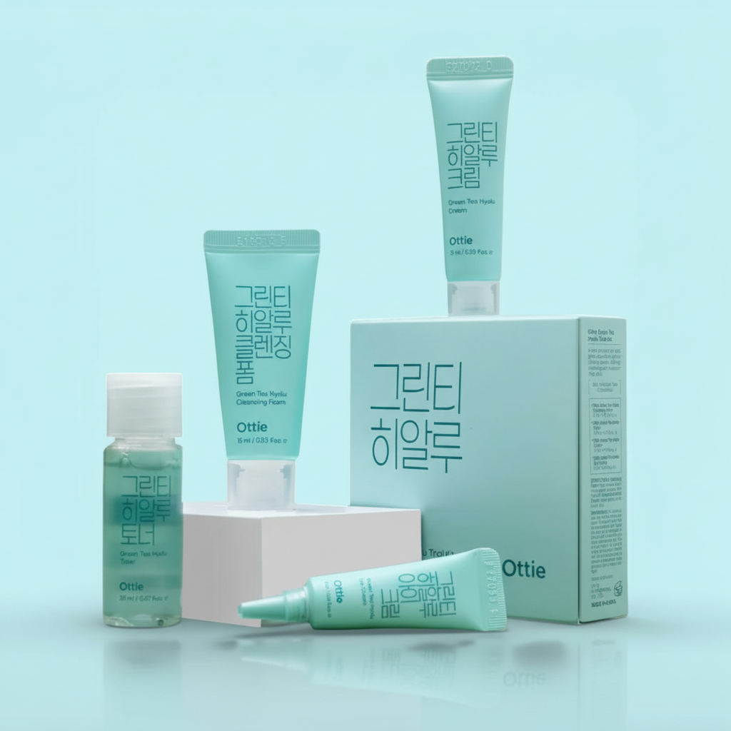 OTTIE - Green Tea Hyalu Trial Kit - Testovací sada s čajovým extraktem a kyselinou hyaluronovou - 4ks