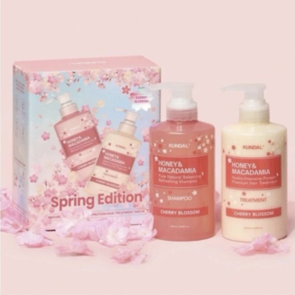 KUNDAL - Honey&Macadamia shampoo + Treatment - Hydro-intenzivní proteinová kůra na vlasy s vůní CHERRY BLOSSOM - 2x 500 ml