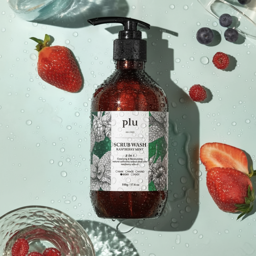 PLU - Scrub Wash Raspberry Mint - Peelingový sprchový gel s malinou a mátou - 500 ml