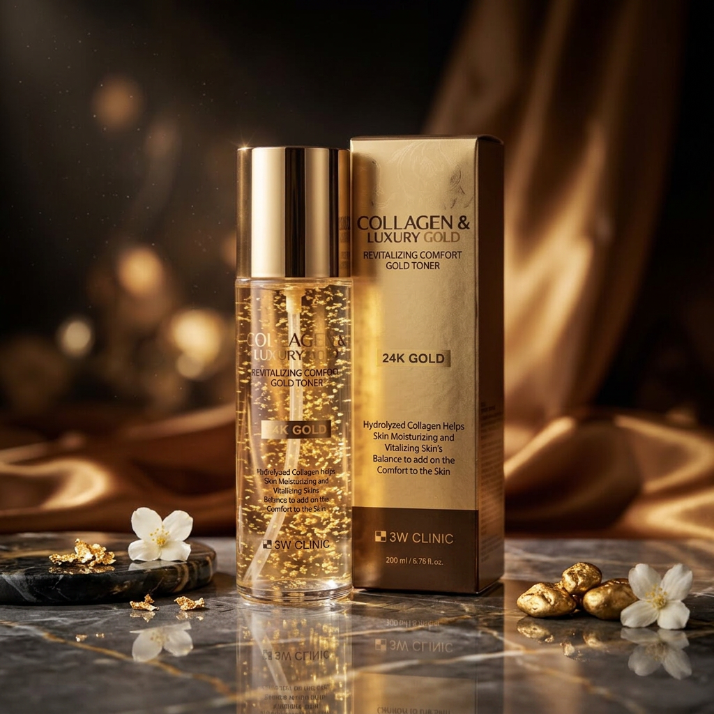 3W CLINIC - Collagen & Luxury Gold Revitalizing Comfort Gold Toner - Revitalizační a zklidňující tonikum s kolagenem a luxusním zlatem - 200 ml