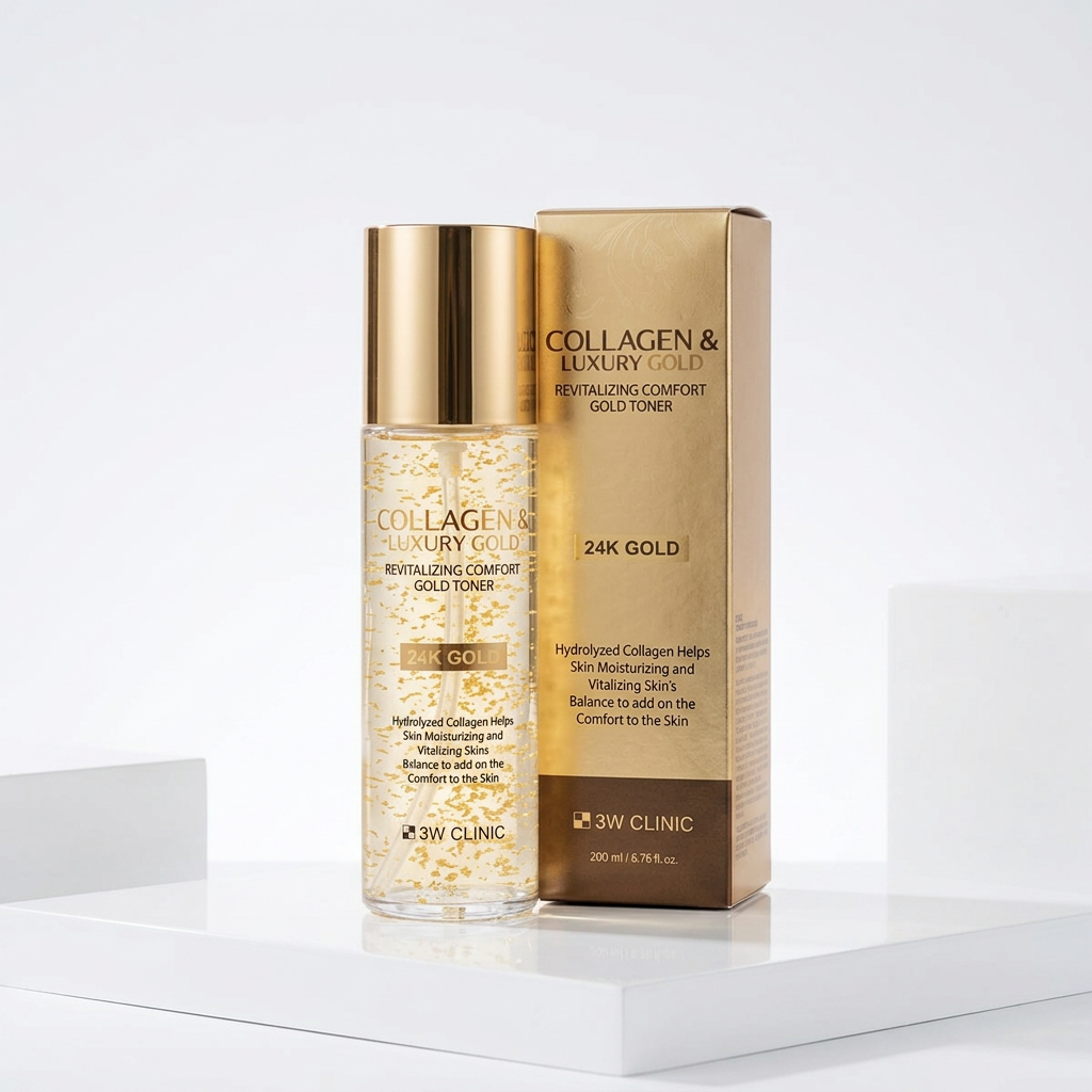 3W CLINIC - Collagen & Luxury Gold Revitalizing Comfort Gold Toner - Revitalizační a zklidňující tonikum s kolagenem a luxusním zlatem - 200 ml