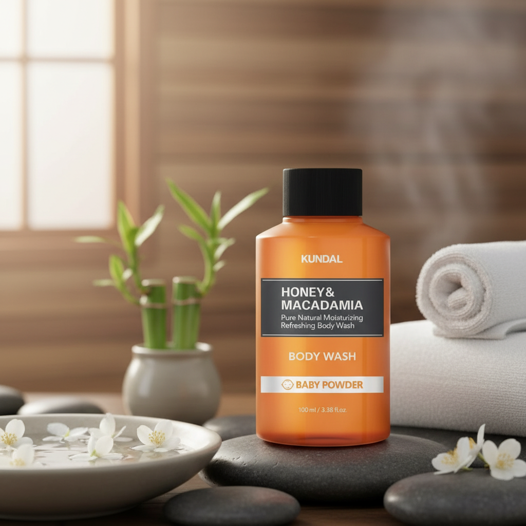 Kundal Honey&Macadamia Body Wash - Jemný sprchový gel s medem s vůní BABY POWDER - 100 ml