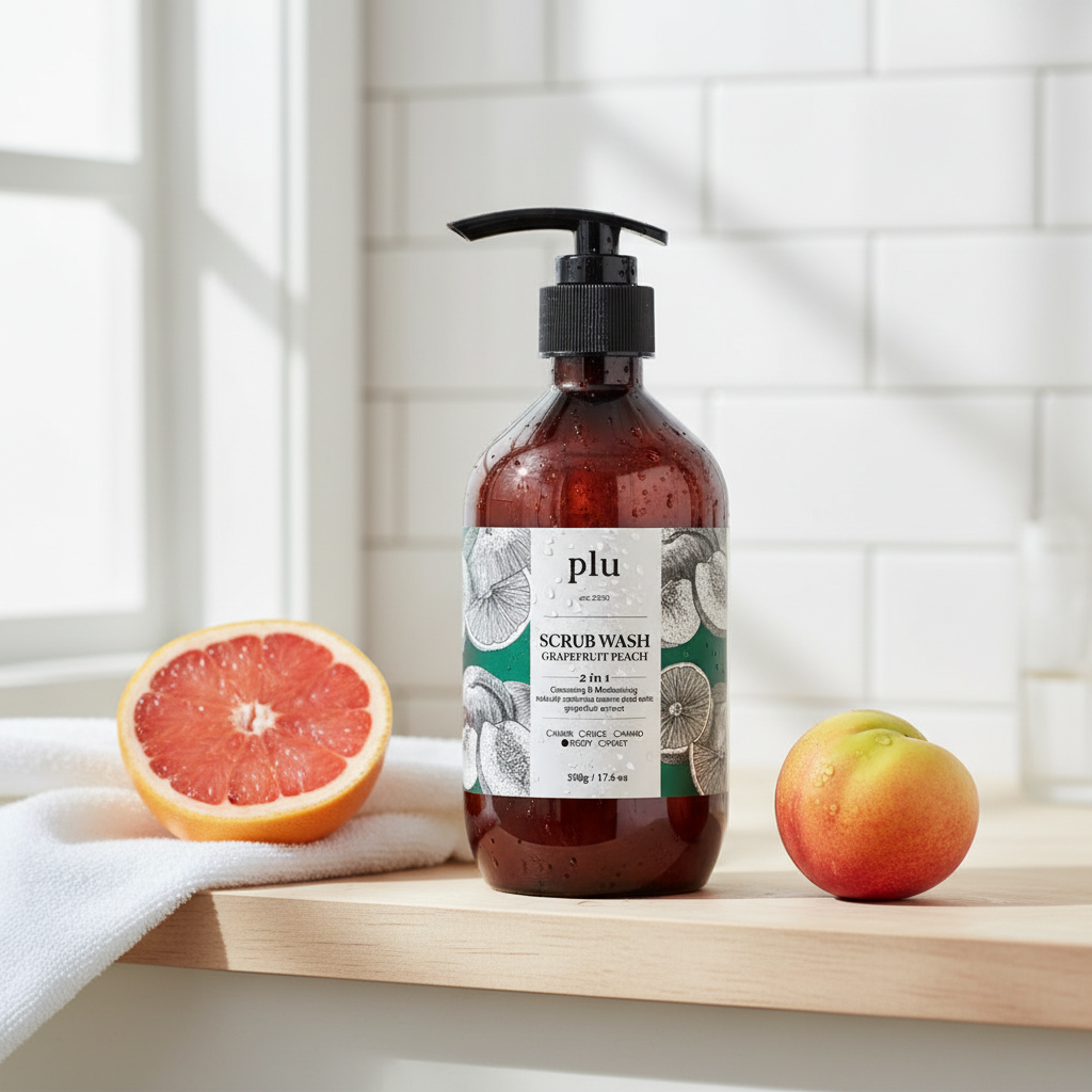 PLU - Scrub Wash Grapefruit Peach - Peelingový sprchový gel s grapefruitem a broskvemi - 500 ml