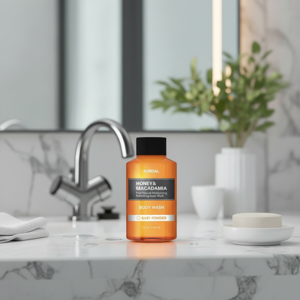 Kundal Honey&Macadamia Body Wash - Jemný sprchový gel s medem s vůní BABY POWDER - 100 ml