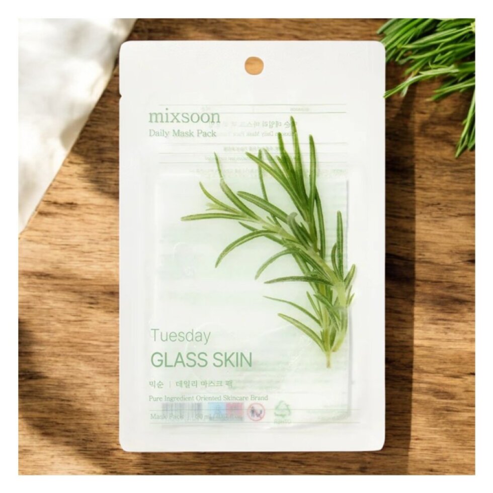 MIXSOON - Daily Mask Pack Tuesday Glass Skin - Plátýnková maska s touluní s rozmarýnem pro zdravý jas a zklidnění - 20 ml