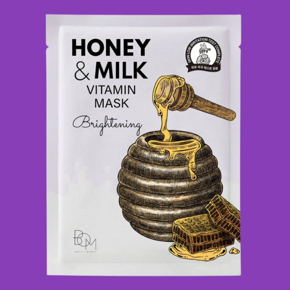 B.O.M. - Honey and Milk Vitamin Mask - Rozjasňující plátýnková maska s medem a mlékem - 25 ml