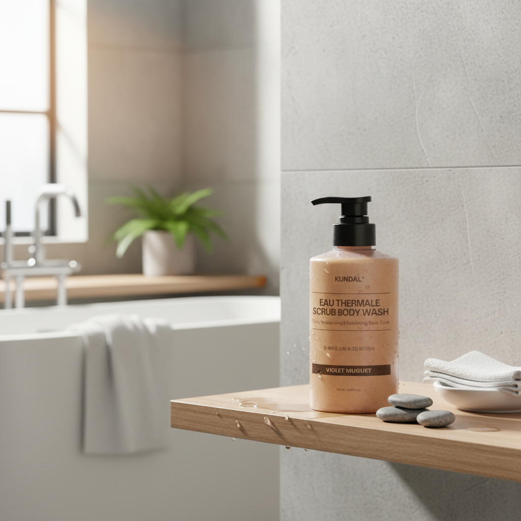 Kundal Eau Thermale Scrub Body Wash - Exfoliační sprchový gel VIOLET MUGUET - 500 ml