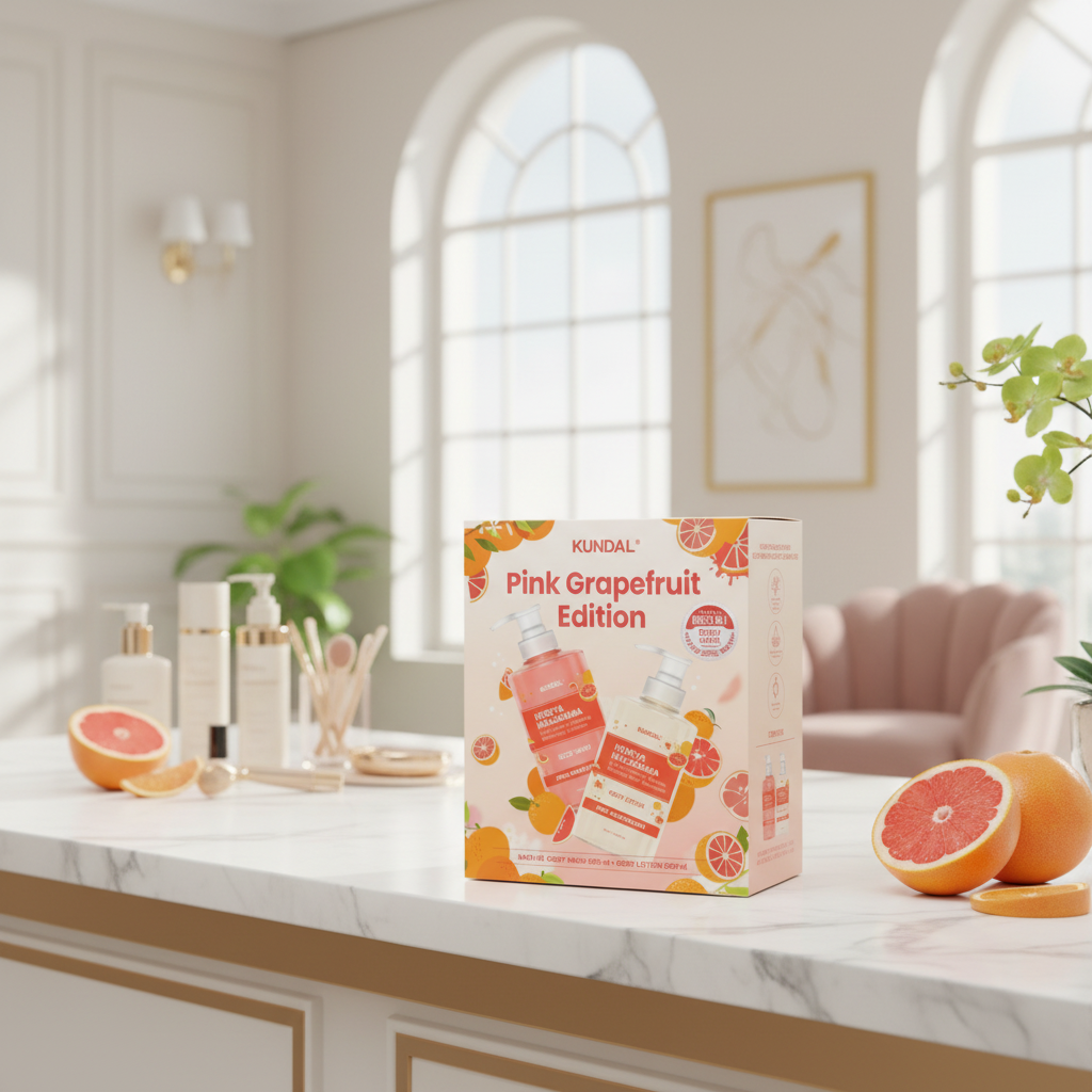 KUNDAL - Pink Grapefruit Edition - Honey & Macadamia Body Wash + Lotion - Tělový sprchový gel a mléko Honey & Macadamia - 2x 500 ml
