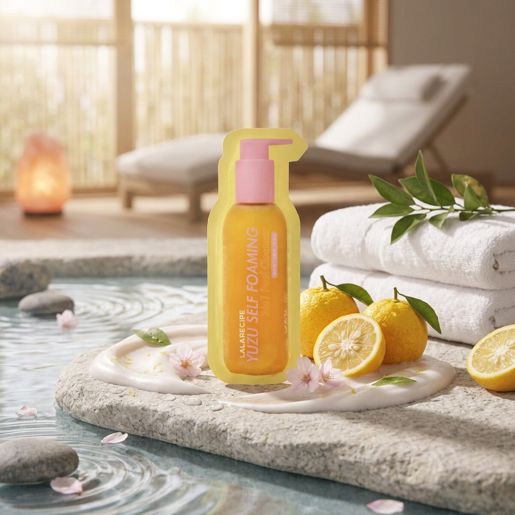 LALARECIPE - Yuzu Self Foaming 3in1 Peel Cleanser - Samo-pěnící exfoliační čisticí gel 3v1 s Yuzu - 3 ml