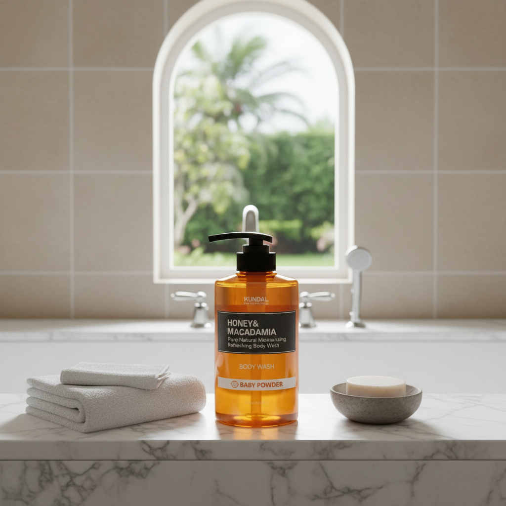 Kundal Honey&Macadamia Body Wash - Jemný sprchový gel s medem s vůní BABY POWDER - 500 ml