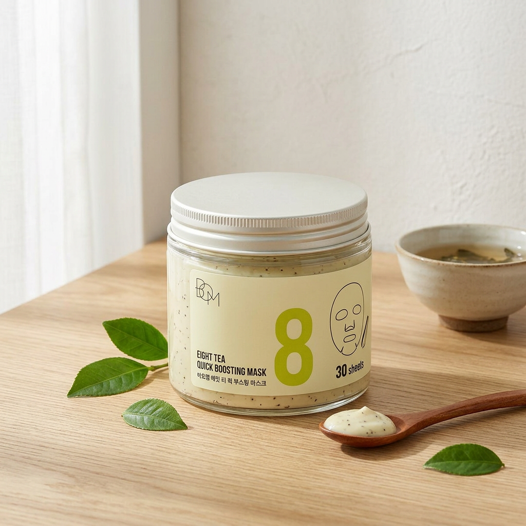 B.O.M. - Eight Tea Quick Boosting Mask - Plátýnková maska se zeleným čajem v praktickém balení - 30 ks