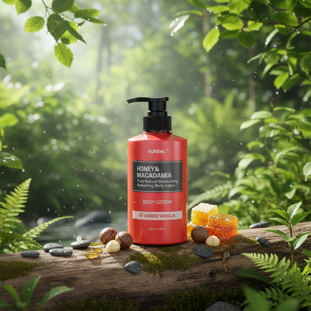 Kundal Honey&Macadamia Body Lotion - Vyživující, hydratační tělové mléko s medem s vůní AMBER VANILLA - 500 ml