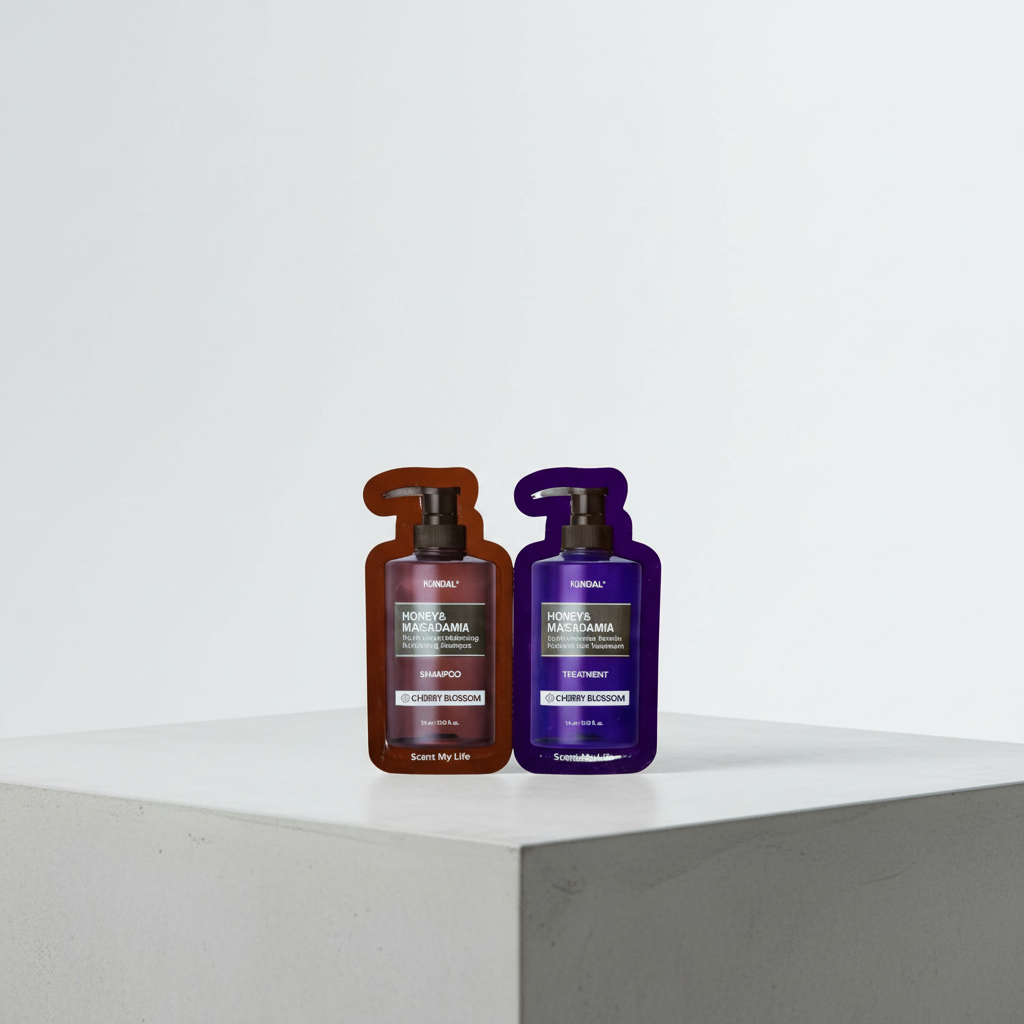 VZOREK - KUNDAL - Hydro-intenzivní proteinová kůra na vlasy a Kundal Honey&Macadamia Shampoo - Přírodní šampon na suché a poškozené vlasy s vůní CHERRY BLOSSOM - 10 ml