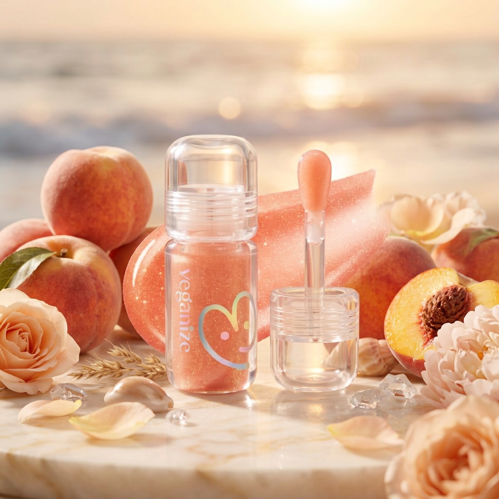 VEGANIZE - 4D Jewelshine Lip Oil Pearl Gloss 01 Peach Brownie - Třpytivý olej na rty s perleťovým leskem - 4 g